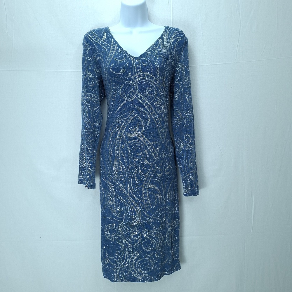Marina Glittery sheath cocktail dress Gray blue size 8 Party/Events Made In USA